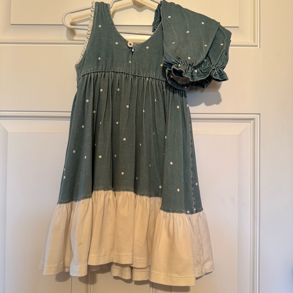 WILDLING Teal Green White Snow Globe Tunic Dress Lounge Set with Blooms Girls 2T